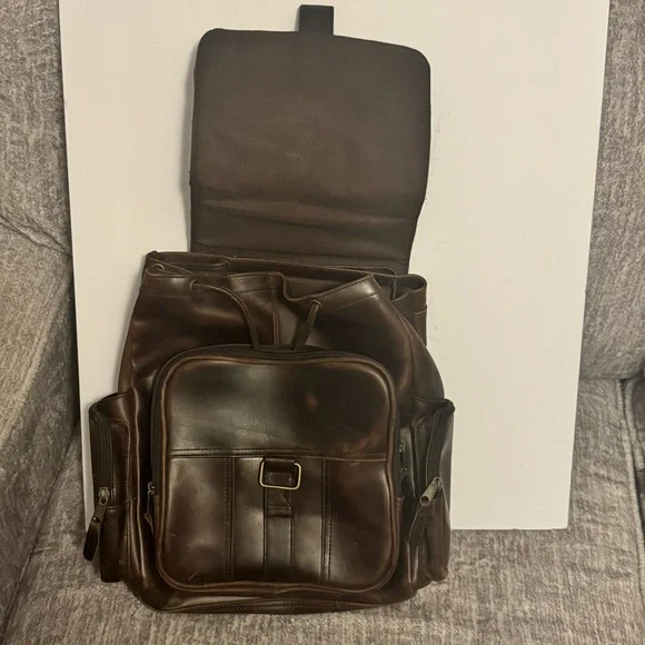 VTG Dark Brown Men's Leather Backpack